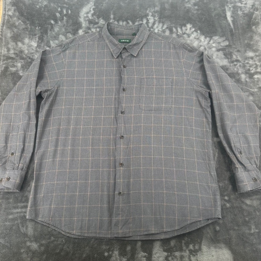 Orvis Mens‎ XL Classic Fit Tri-Blend Wool Cotton Houndstooth Plaid Button Down - Picture 2 of 9